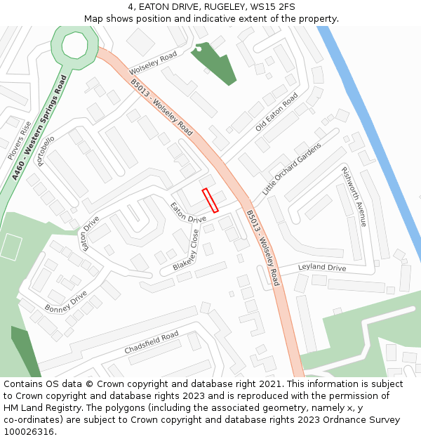 4, EATON DRIVE, RUGELEY, WS15 2FS: Location map and indicative extent of plot