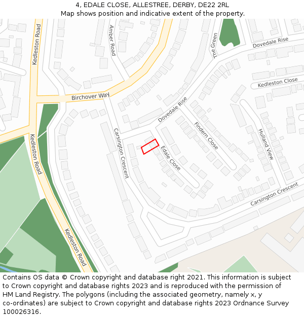 4, EDALE CLOSE, ALLESTREE, DERBY, DE22 2RL: Location map and indicative extent of plot
