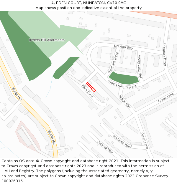 4, EDEN COURT, NUNEATON, CV10 9AG: Location map and indicative extent of plot
