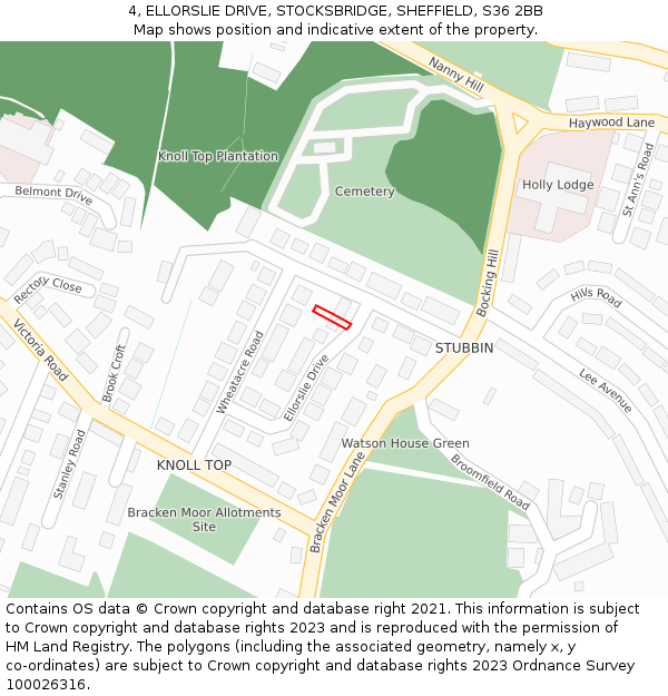 4, ELLORSLIE DRIVE, STOCKSBRIDGE, SHEFFIELD, S36 2BB: Location map and indicative extent of plot