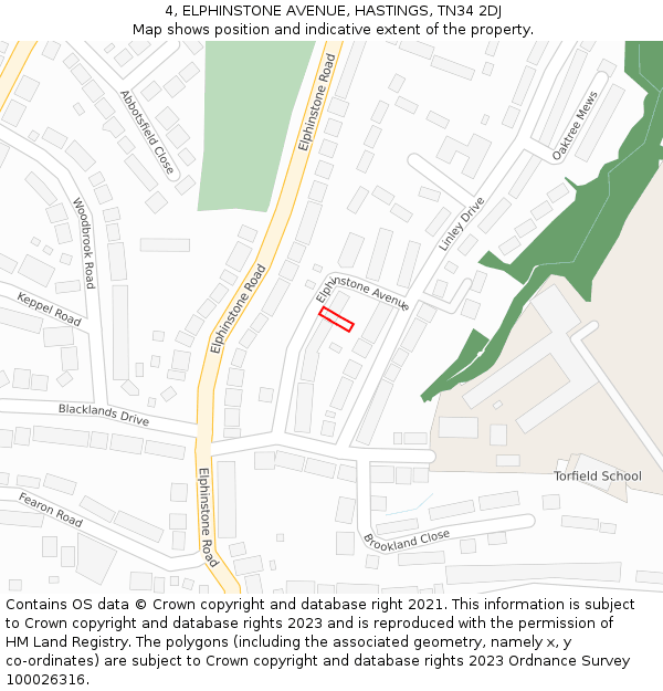4, ELPHINSTONE AVENUE, HASTINGS, TN34 2DJ: Location map and indicative extent of plot