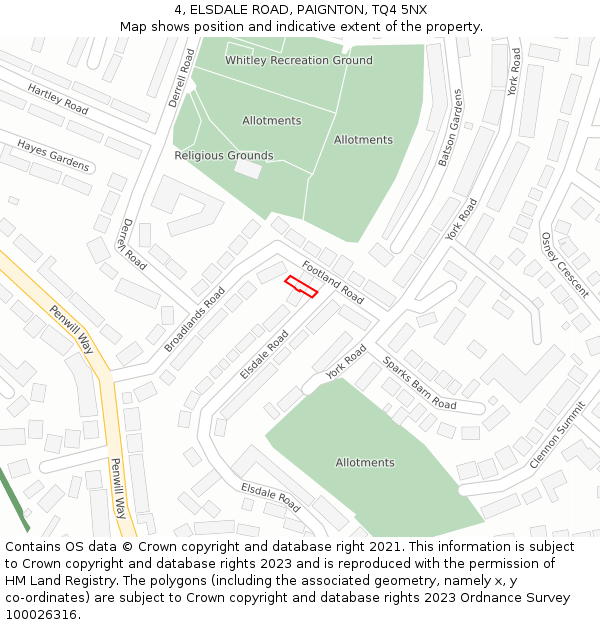 4, ELSDALE ROAD, PAIGNTON, TQ4 5NX: Location map and indicative extent of plot
