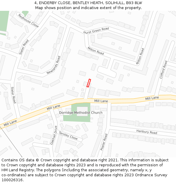 4, ENDERBY CLOSE, BENTLEY HEATH, SOLIHULL, B93 8LW: Location map and indicative extent of plot