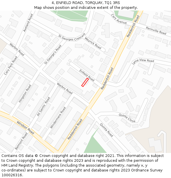 4, ENFIELD ROAD, TORQUAY, TQ1 3RS: Location map and indicative extent of plot