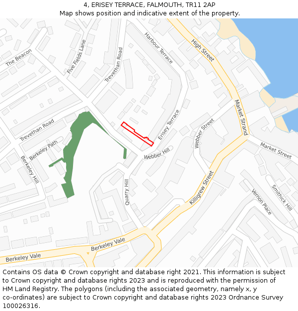 4, ERISEY TERRACE, FALMOUTH, TR11 2AP: Location map and indicative extent of plot