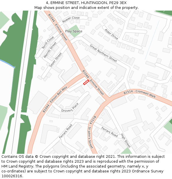 4, ERMINE STREET, HUNTINGDON, PE29 3EX: Location map and indicative extent of plot