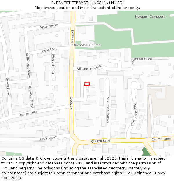 4, ERNEST TERRACE, LINCOLN, LN1 3DJ: Location map and indicative extent of plot