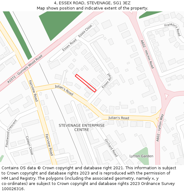 4, ESSEX ROAD, STEVENAGE, SG1 3EZ: Location map and indicative extent of plot