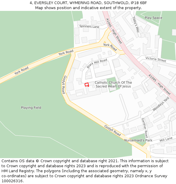 4, EVERSLEY COURT, WYMERING ROAD, SOUTHWOLD, IP18 6BF: Location map and indicative extent of plot