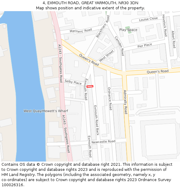 4, EXMOUTH ROAD, GREAT YARMOUTH, NR30 3DN: Location map and indicative extent of plot