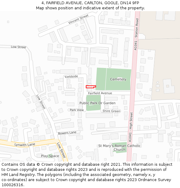 4, FAIRFIELD AVENUE, CARLTON, GOOLE, DN14 9FP: Location map and indicative extent of plot