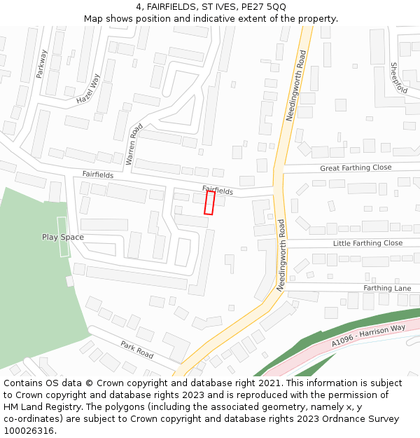 4, FAIRFIELDS, ST IVES, PE27 5QQ: Location map and indicative extent of plot