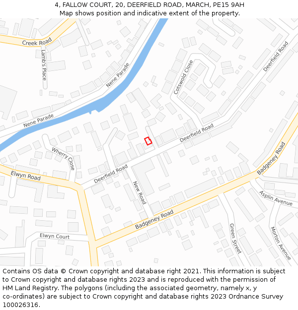 4, FALLOW COURT, 20, DEERFIELD ROAD, MARCH, PE15 9AH: Location map and indicative extent of plot