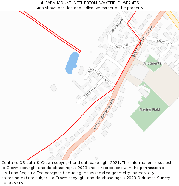 4, FARM MOUNT, NETHERTON, WAKEFIELD, WF4 4TS: Location map and indicative extent of plot