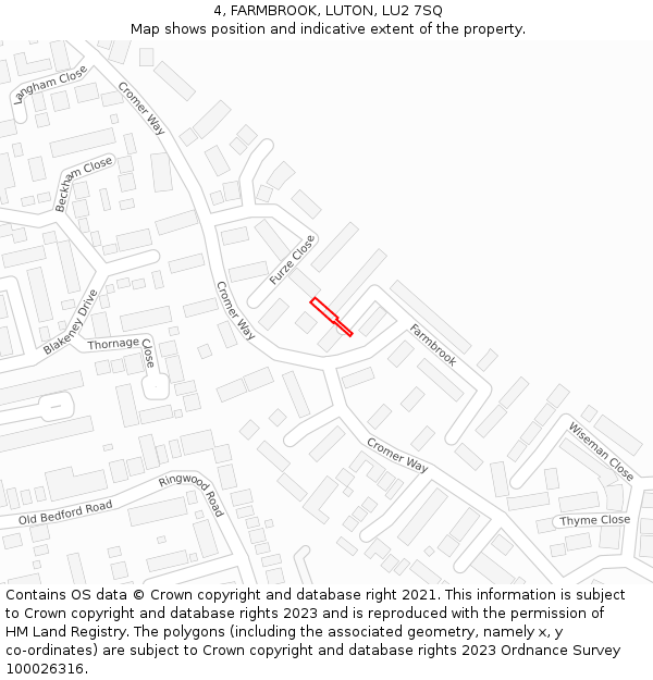 4, FARMBROOK, LUTON, LU2 7SQ: Location map and indicative extent of plot