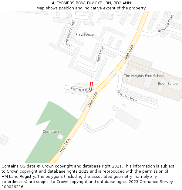 4, FARMERS ROW, BLACKBURN, BB2 4NN: Location map and indicative extent of plot