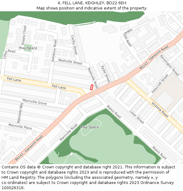 4, FELL LANE, KEIGHLEY, BD22 6EH: Location map and indicative extent of plot