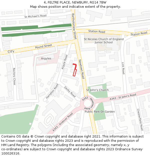 4, FELTRE PLACE, NEWBURY, RG14 7BW: Location map and indicative extent of plot