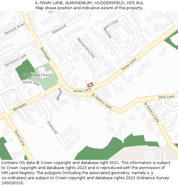 4, FENAY LANE, ALMONDBURY, HUDDERSFIELD, HD5 8UL: Location map and indicative extent of plot