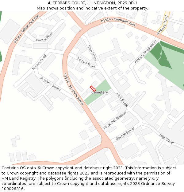 4, FERRARS COURT, HUNTINGDON, PE29 3BU: Location map and indicative extent of plot