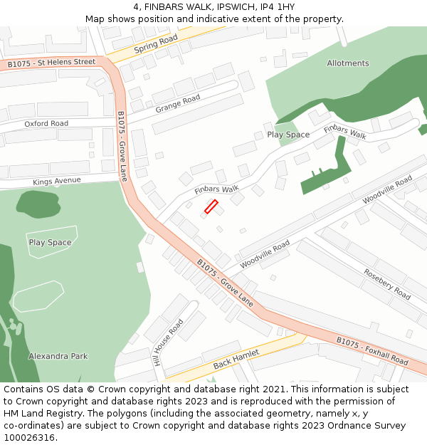 4, FINBARS WALK, IPSWICH, IP4 1HY: Location map and indicative extent of plot
