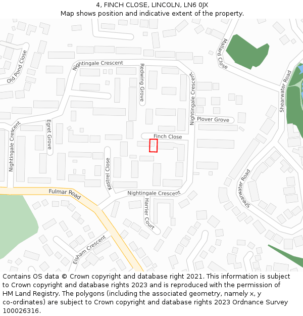 4, FINCH CLOSE, LINCOLN, LN6 0JX: Location map and indicative extent of plot