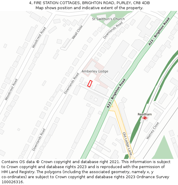 4, FIRE STATION COTTAGES, BRIGHTON ROAD, PURLEY, CR8 4DB: Location map and indicative extent of plot