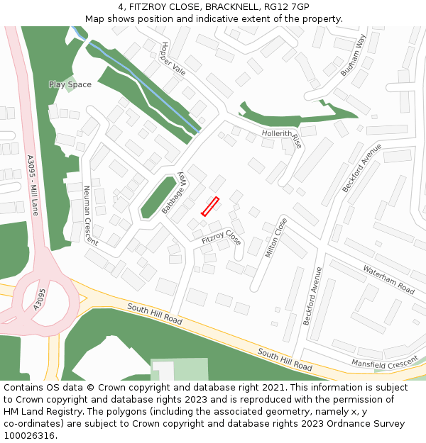 4, FITZROY CLOSE, BRACKNELL, RG12 7GP: Location map and indicative extent of plot