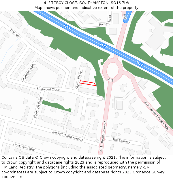 4, FITZROY CLOSE, SOUTHAMPTON, SO16 7LW: Location map and indicative extent of plot