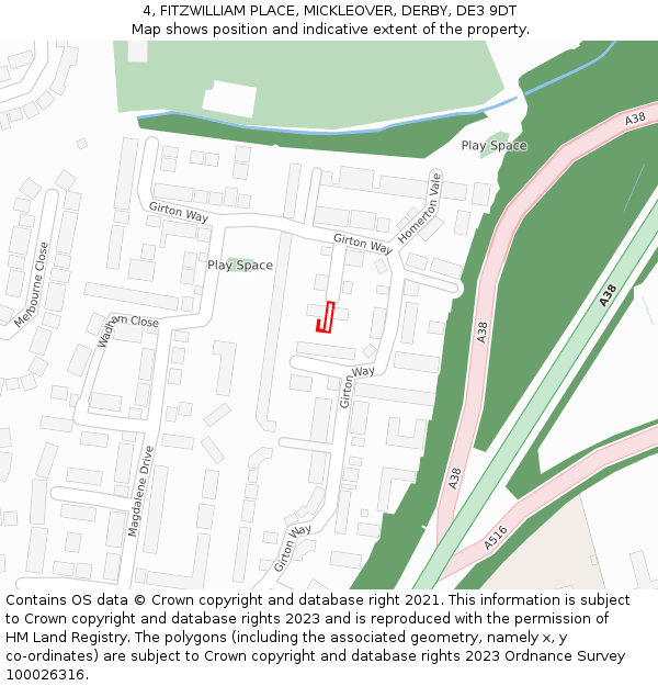4, FITZWILLIAM PLACE, MICKLEOVER, DERBY, DE3 9DT: Location map and indicative extent of plot