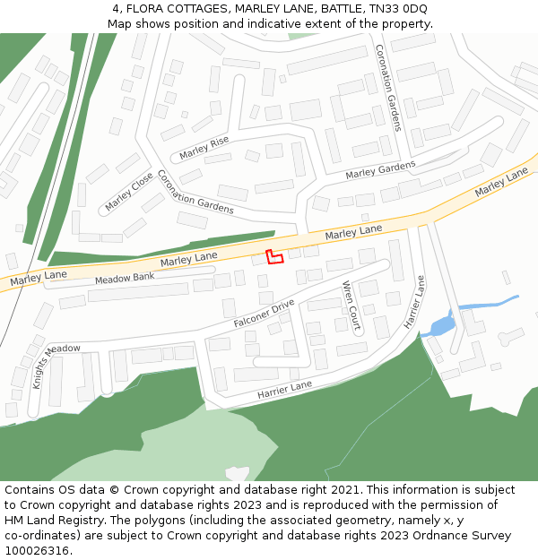 4, FLORA COTTAGES, MARLEY LANE, BATTLE, TN33 0DQ: Location map and indicative extent of plot