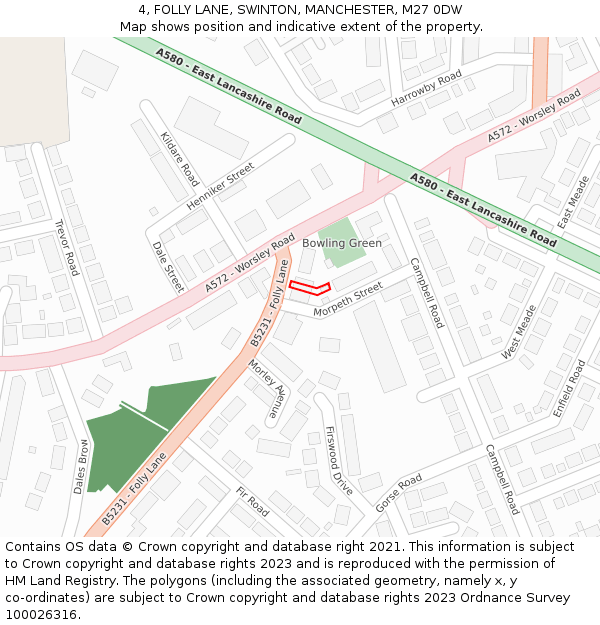 4, FOLLY LANE, SWINTON, MANCHESTER, M27 0DW: Location map and indicative extent of plot