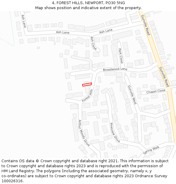 4, FOREST HILLS, NEWPORT, PO30 5NG: Location map and indicative extent of plot