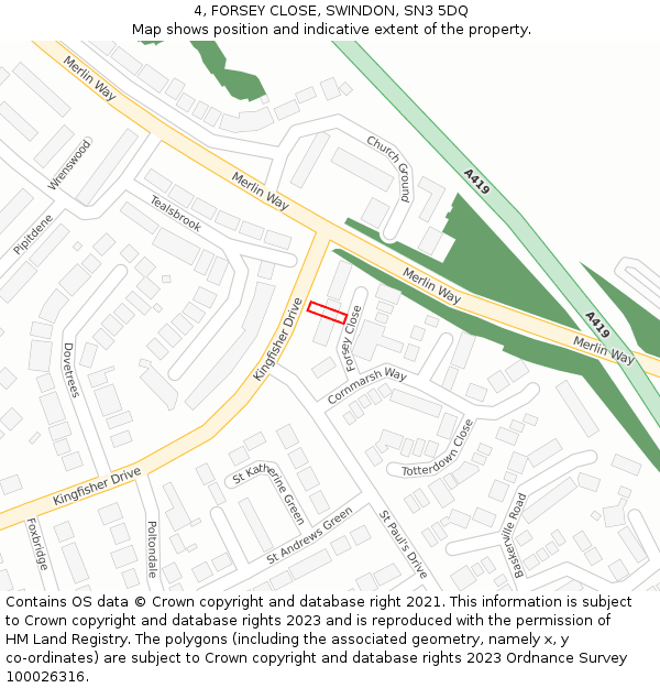 4, FORSEY CLOSE, SWINDON, SN3 5DQ: Location map and indicative extent of plot