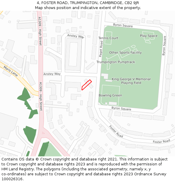 4, FOSTER ROAD, TRUMPINGTON, CAMBRIDGE, CB2 9JR: Location map and indicative extent of plot