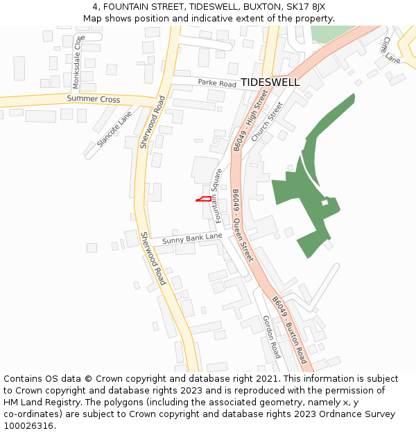 4, FOUNTAIN STREET, TIDESWELL, BUXTON, SK17 8JX: Location map and indicative extent of plot