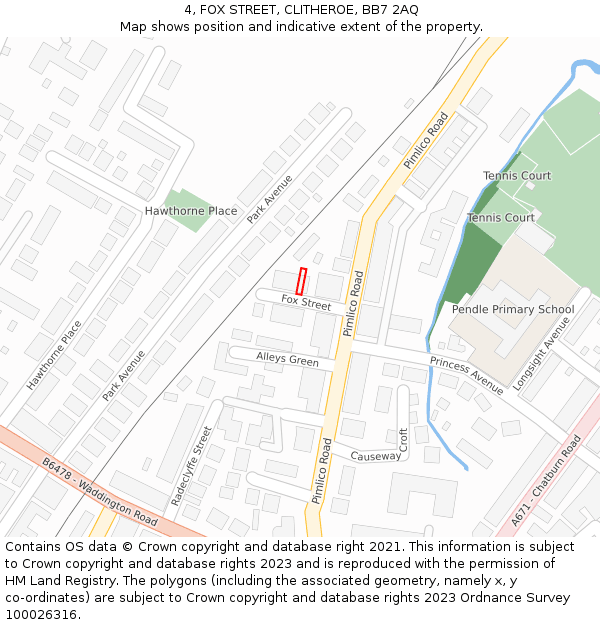 4, FOX STREET, CLITHEROE, BB7 2AQ: Location map and indicative extent of plot
