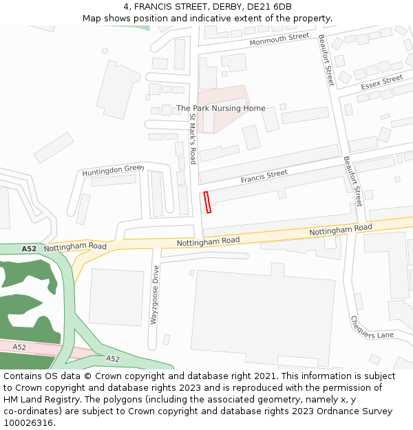 4, FRANCIS STREET, DERBY, DE21 6DB: Location map and indicative extent of plot