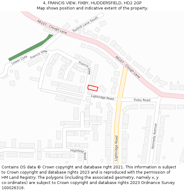 4, FRANCIS VIEW, FIXBY, HUDDERSFIELD, HD2 2GP: Location map and indicative extent of plot