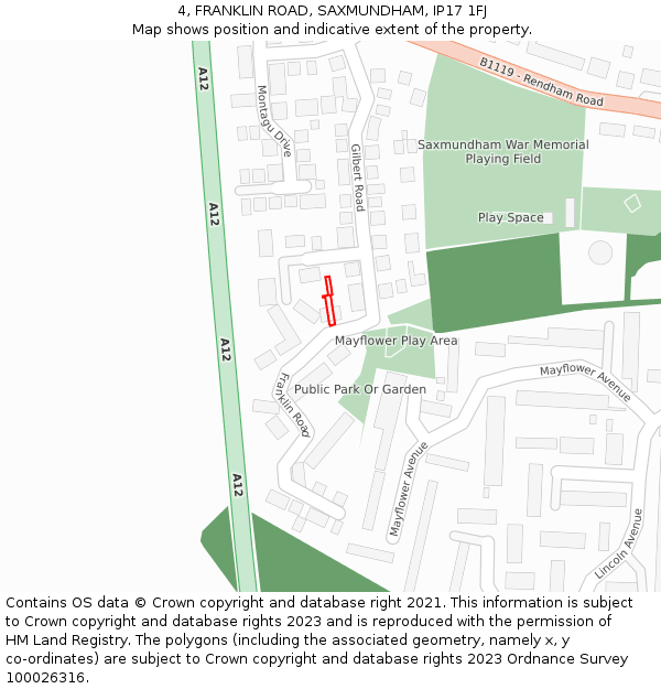 4, FRANKLIN ROAD, SAXMUNDHAM, IP17 1FJ: Location map and indicative extent of plot