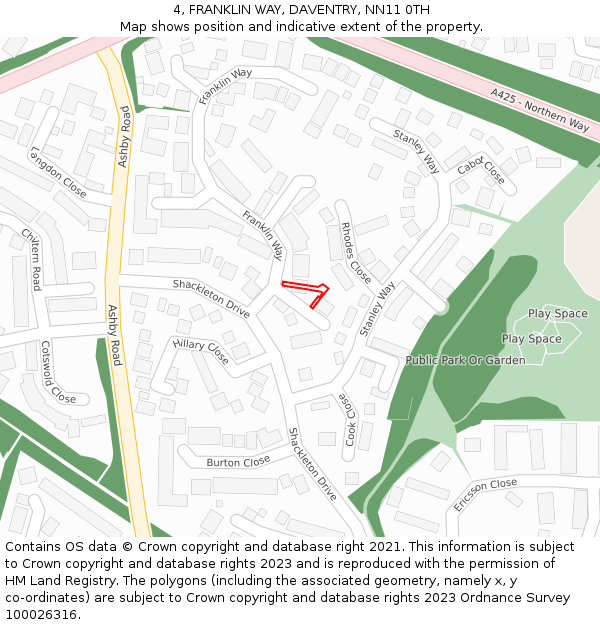 4, FRANKLIN WAY, DAVENTRY, NN11 0TH: Location map and indicative extent of plot