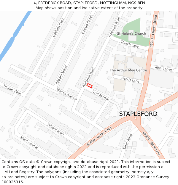 4, FREDERICK ROAD, STAPLEFORD, NOTTINGHAM, NG9 8FN: Location map and indicative extent of plot