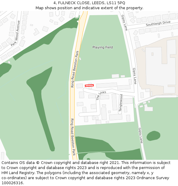 4, FULNECK CLOSE, LEEDS, LS11 5PQ: Location map and indicative extent of plot