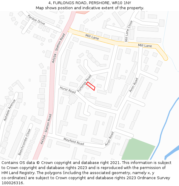 4, FURLONGS ROAD, PERSHORE, WR10 1NY: Location map and indicative extent of plot
