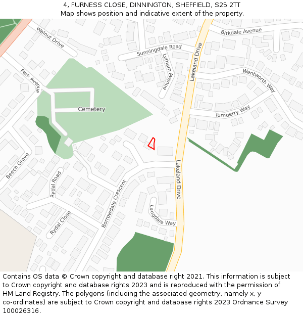 4, FURNESS CLOSE, DINNINGTON, SHEFFIELD, S25 2TT: Location map and indicative extent of plot