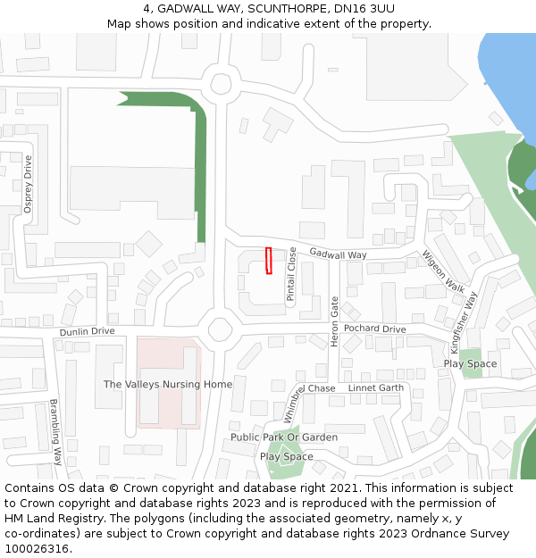 4, GADWALL WAY, SCUNTHORPE, DN16 3UU: Location map and indicative extent of plot