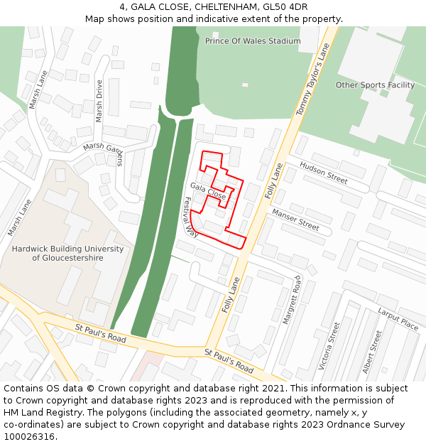 4, GALA CLOSE, CHELTENHAM, GL50 4DR: Location map and indicative extent of plot