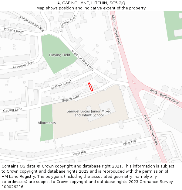 4, GAPING LANE, HITCHIN, SG5 2JQ: Location map and indicative extent of plot