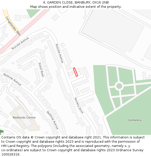4, GARDEN CLOSE, BANBURY, OX16 2NB: Location map and indicative extent of plot