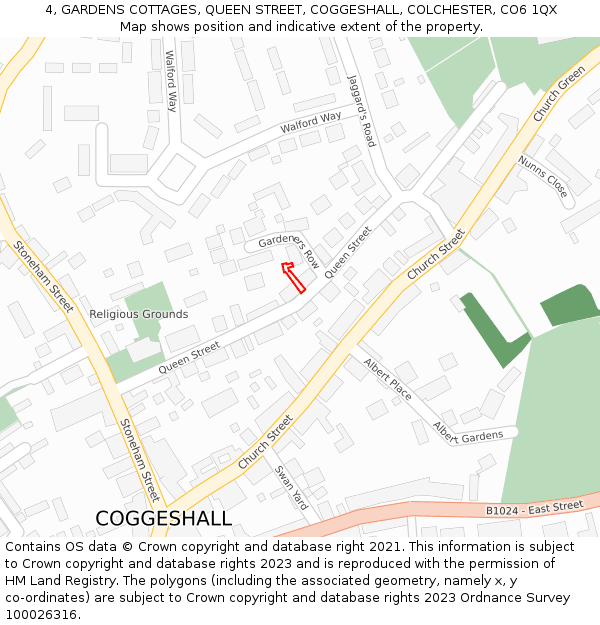 4, GARDENS COTTAGES, QUEEN STREET, COGGESHALL, COLCHESTER, CO6 1QX: Location map and indicative extent of plot